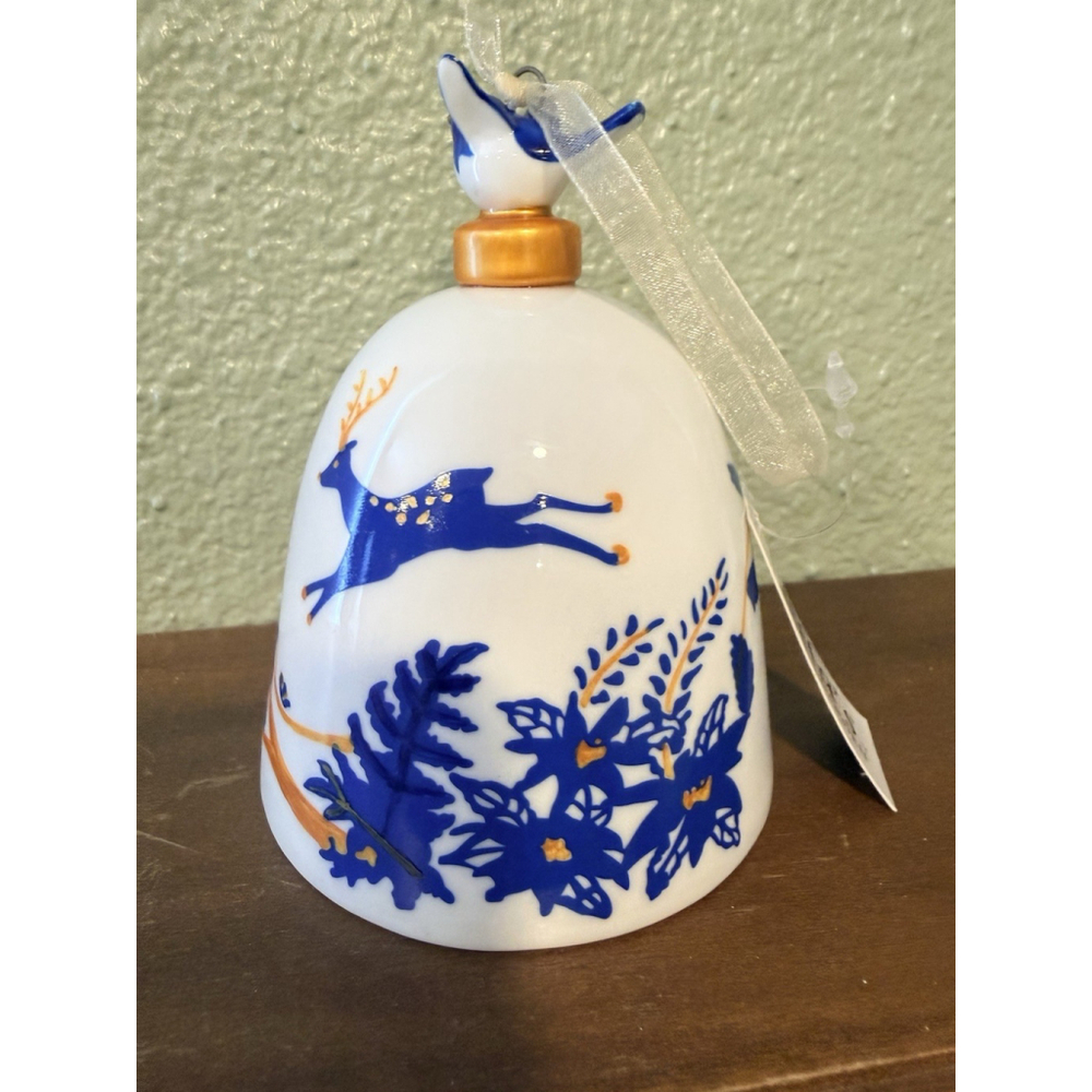 Bella’s Garden Blue And White Deer Christmas bell Ornament - Picture 4 of 6